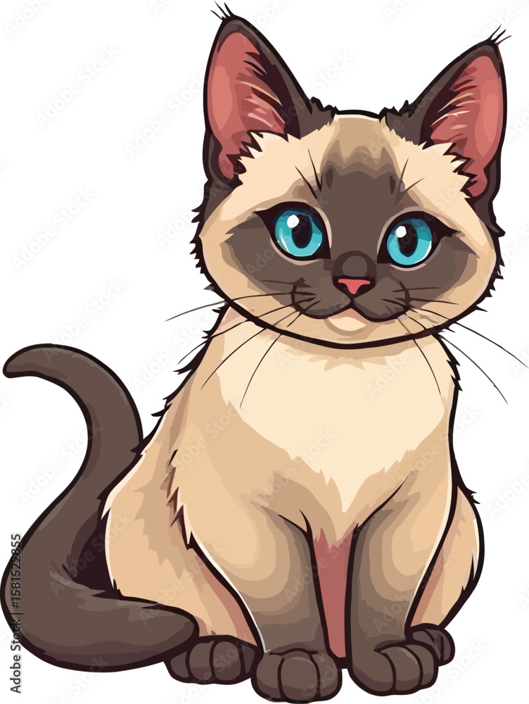 Fototapeta premium Cute cartoon a illustrator vector balinese cat