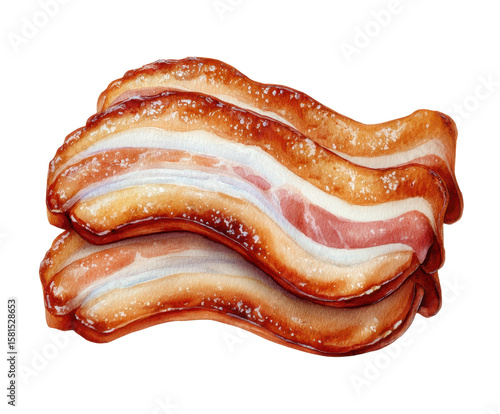 Crispy and Flavorful Bacon Strips Stacked Together, Perfect for Culinary Artwork and Food Photography Projects to Highlight Delicious Breakfast Ingredients