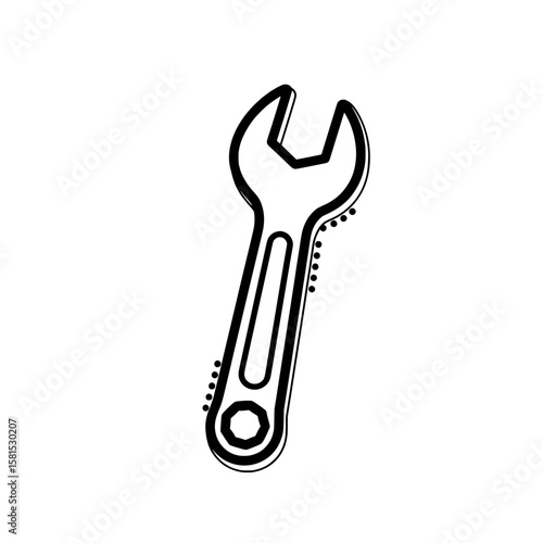 Outline wrench icon with a handle and open jaw for repair tools