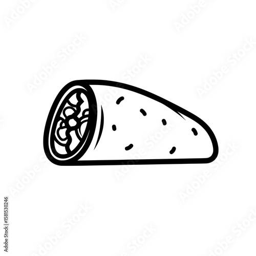 Line art of a burrito with fillings and sesame seeds