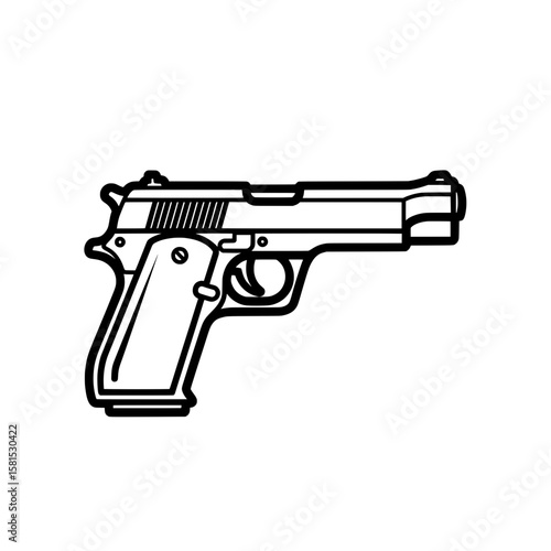 Minimalist outline of a semi-automatic handgun for design projects