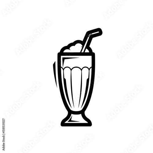 Tall glass with a straw and ice cream dessert for summer drinks