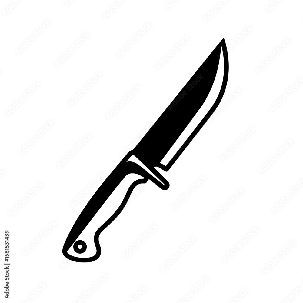Obraz premium Stylized knife with curved blade and handle for design projects