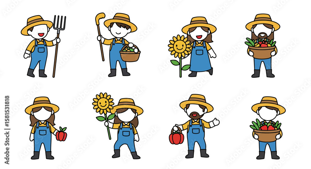 Farmers with harvest and sunflowers in casual attire for harvest festival Farmers with harvest and sunflowers in casual attire for harvest festival