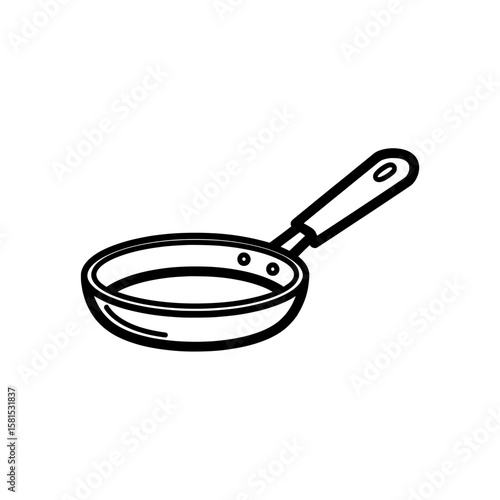 Pan with handle and liquid inside for cooking or frying