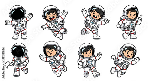 Children dressed as astronauts in playful poses for space-themed projects