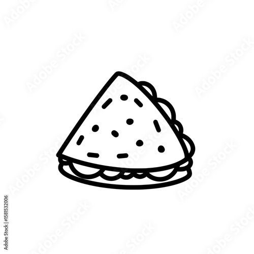 Line art slice of pizza with toppings for food decoration