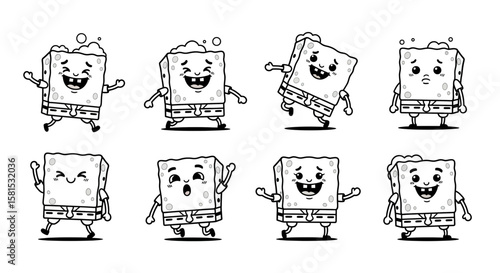 Cute cartoon sponge characters with different facial expressions