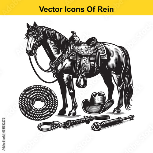 Western Horse Reins – Traditional Cowboy Riding Gear, Symbol of Control and Heritage
