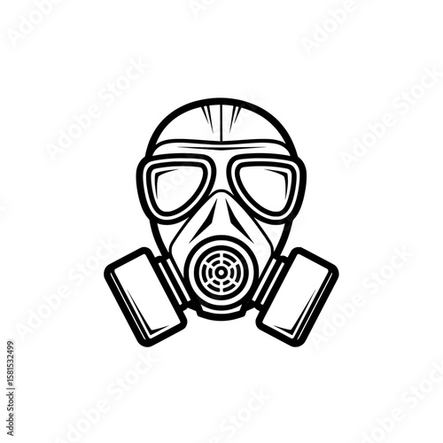 Gas mask with two smartphones and filter in minimal outline style