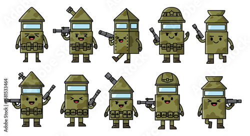 Army soldier characters with weapons for military themed projects