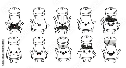 Cute salt and pepper shakers with expressive faces and poses