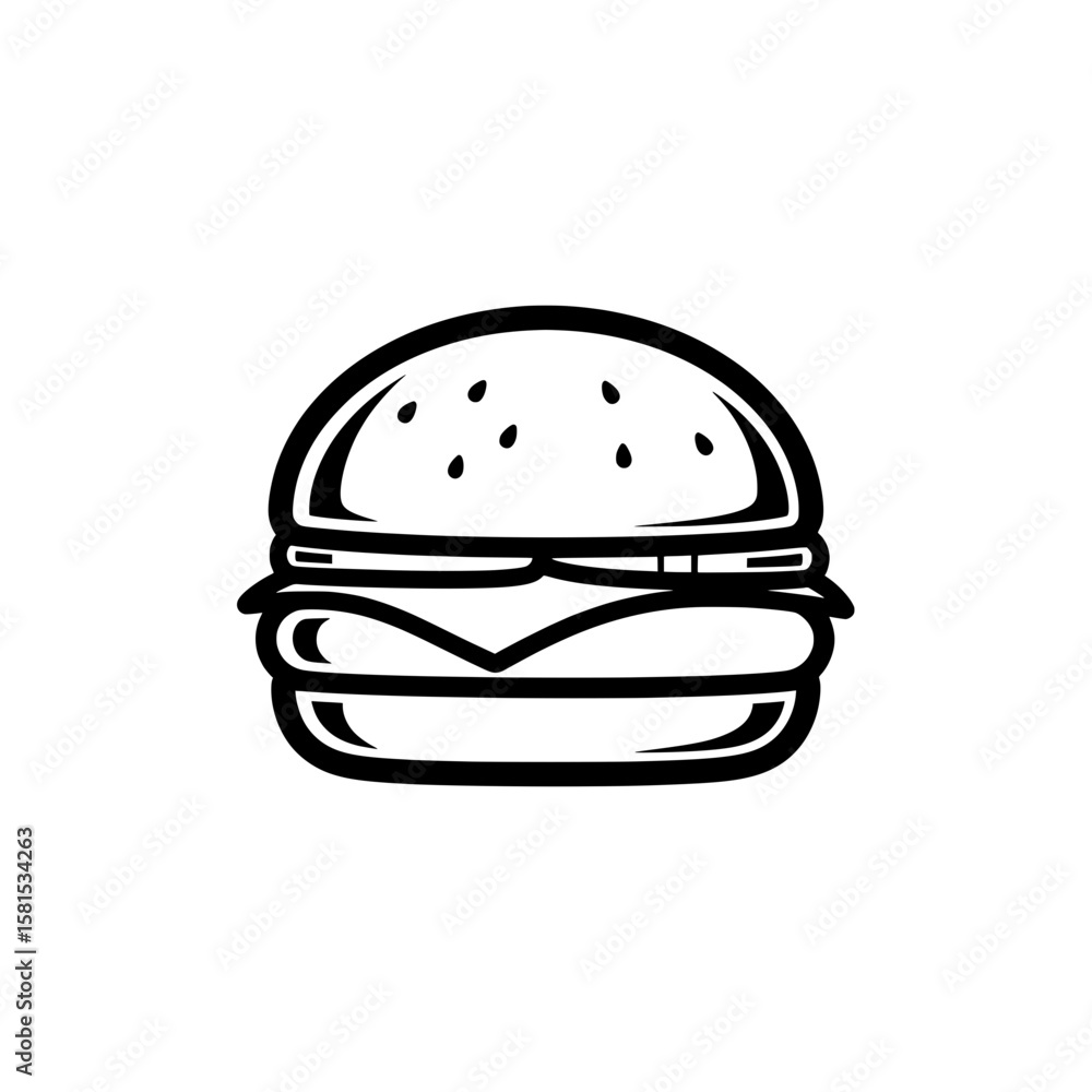 Fototapeta premium Line drawing of a hamburger with lettuce and tomato on a bun