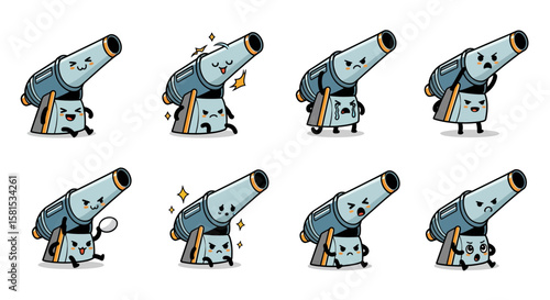 Cute telescope character set with various expressions for web and mobile use