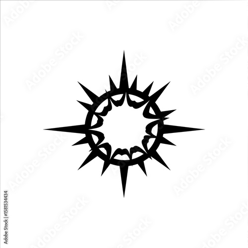 stylized compass star with pointed rays and circular center for navigation