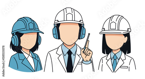 People wearing safety helmets and protective gear in workplace