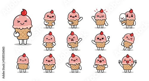 Collection of cute ice cream character expressions and poses