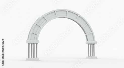 white metallic arch with brushed aluminum columns, tech-futurism mood in studio backdrop for  visualization and rendering purposes