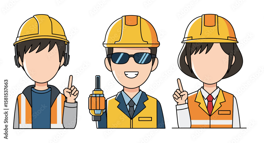 Construction workers wearing safety helmets and safety glasses Construction workers wearing safety helmets and safety glasses
