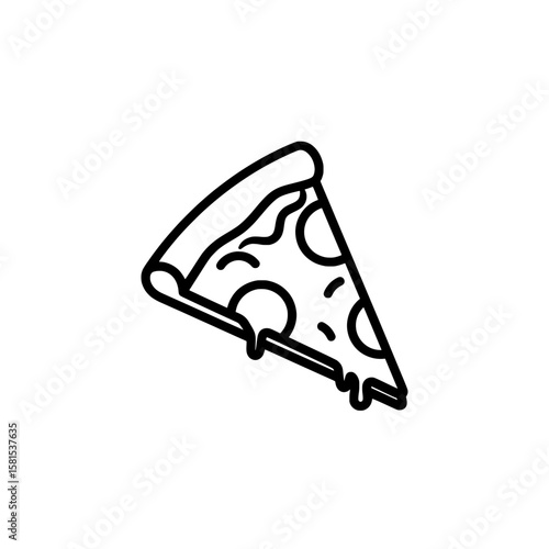 Line art pizza slice with cheese and toppings for food themes