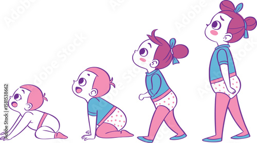 Childrens growth stages from crawling to walking baby toddler