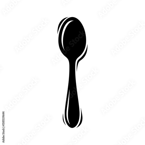 Spoon with a simple black outline on transparent background