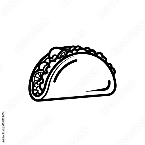 Line art taco with lettuce and lemon slices for food and cuisine themes