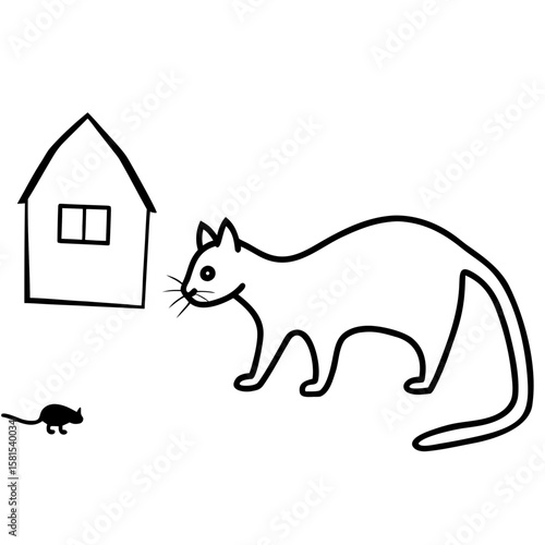 barn cat stalking imaginary mouse on white background
