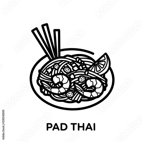 Pad Thai dish with noodles vegetables and lime