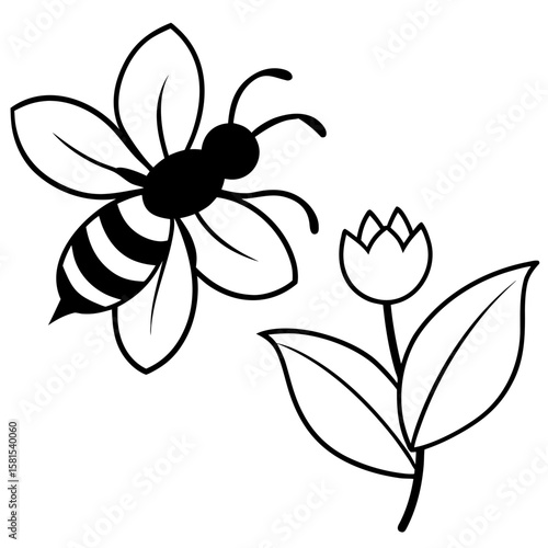 bumblebee hovering over flower on white background