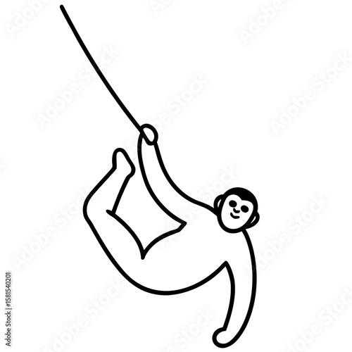 gibbon swinging with one hand on white background