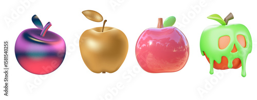 Set of vector 3d apple in various angle and style for design