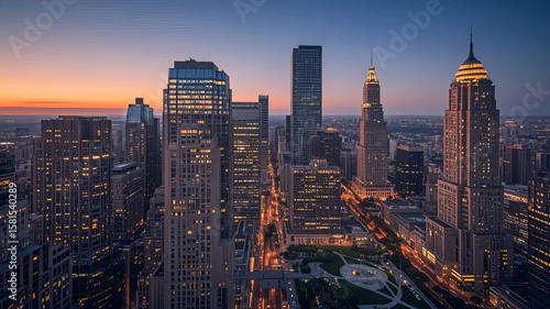 City building complex night view, modern metropolis skyline