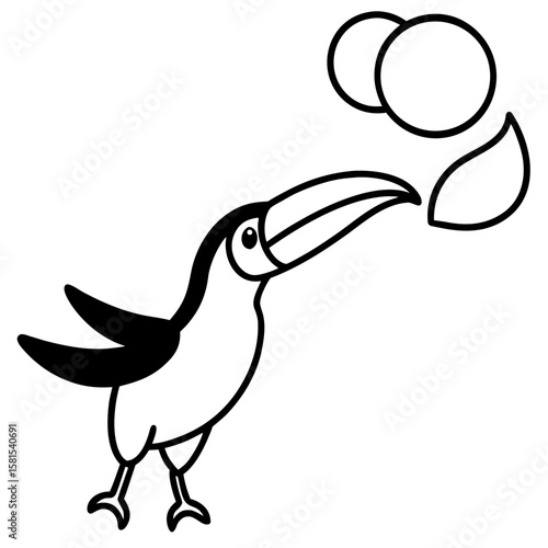 toucan tossing fruit in the air on white background