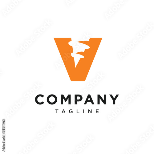 Letter V Drill Logo Icon Vector