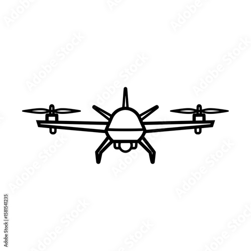 Military drone with propellers and landing gear in outline style