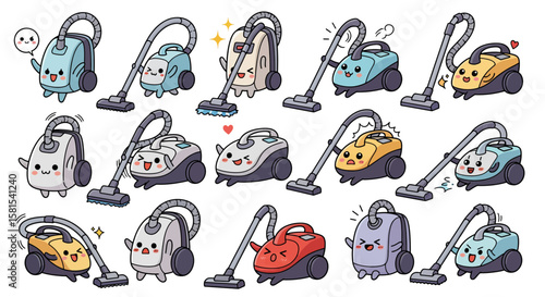 Cute vacuum cleaner characters colorful cartoon pattern