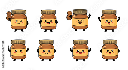 Cute jar characters with expressive faces and animated poses
