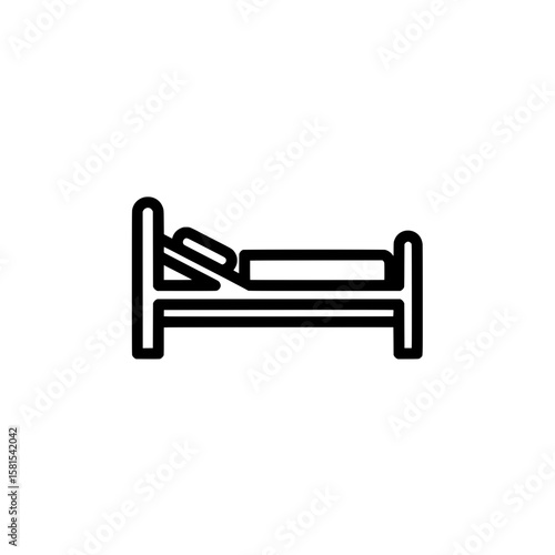 hospital bed with pillow and blanket line icon