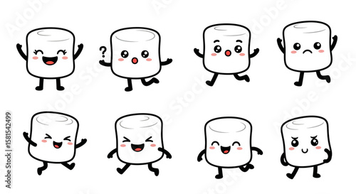 Collection of cute marshmallow characters with expressive faces