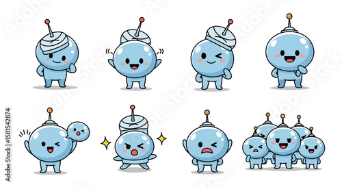 Set of cute cartoon icy characters with playful expressions