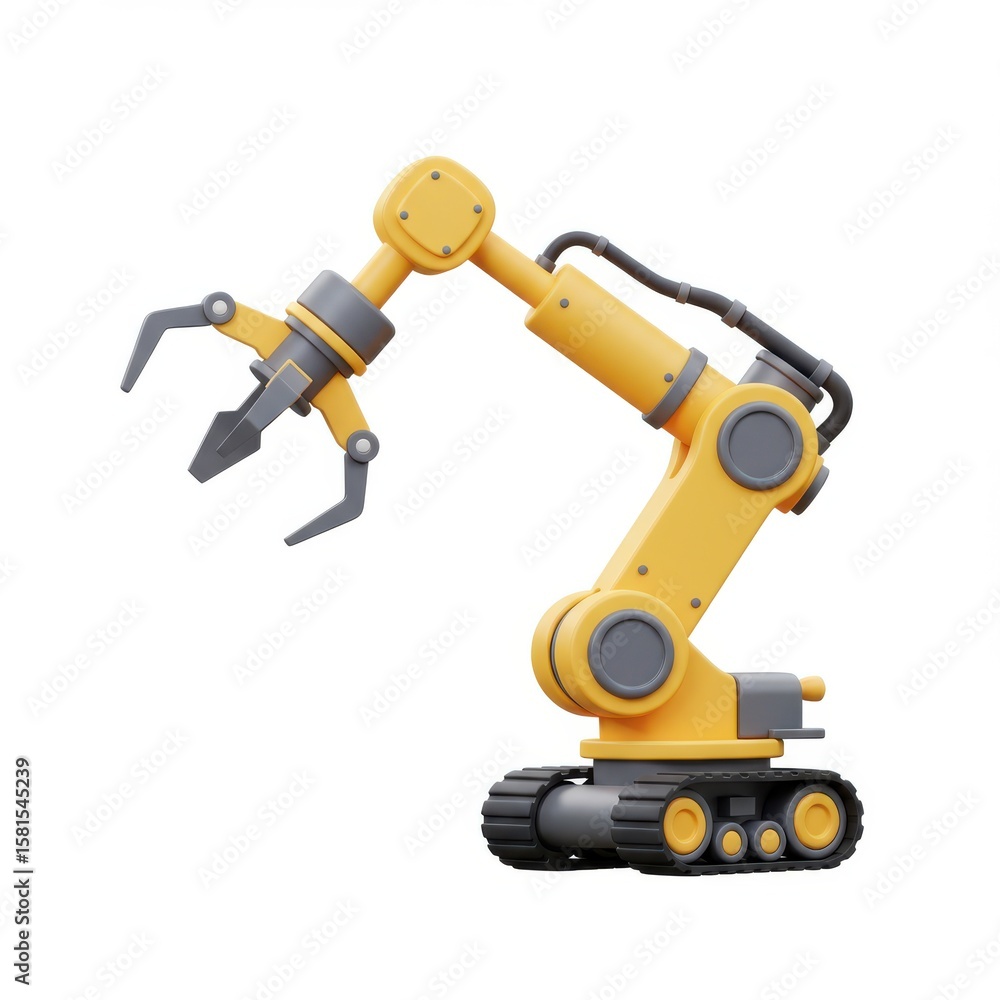 Fototapeta premium Yellow Industrial Robot Arm with Gripper for Modern Manufacturing