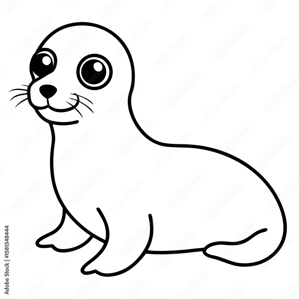 Fototapeta premium baby seal looking up with big eyes on white background