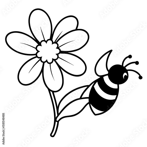 bumblebee hovering over flower on white background
