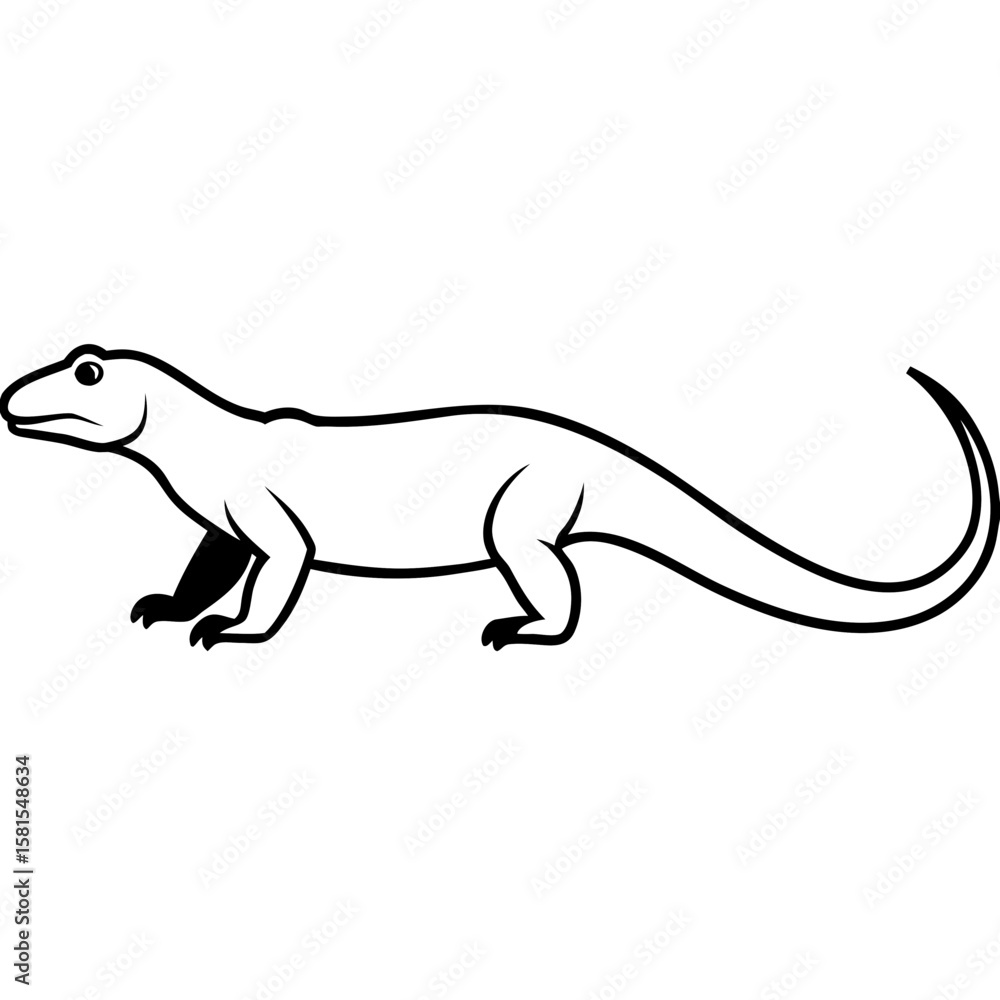 Naklejka premium komodo dragon walking slowly on white background