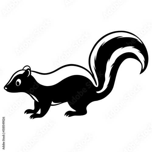 skunk raising tail in warning on white background