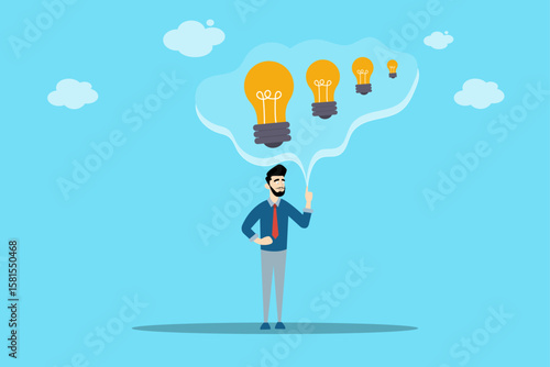 Wallpaper Mural Professional man pointing at glowing light bulbs, representing creative thinking, brainstorming, and innovation in business. Torontodigital.ca