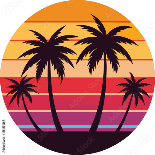 Three Palms at Colorful Sunset