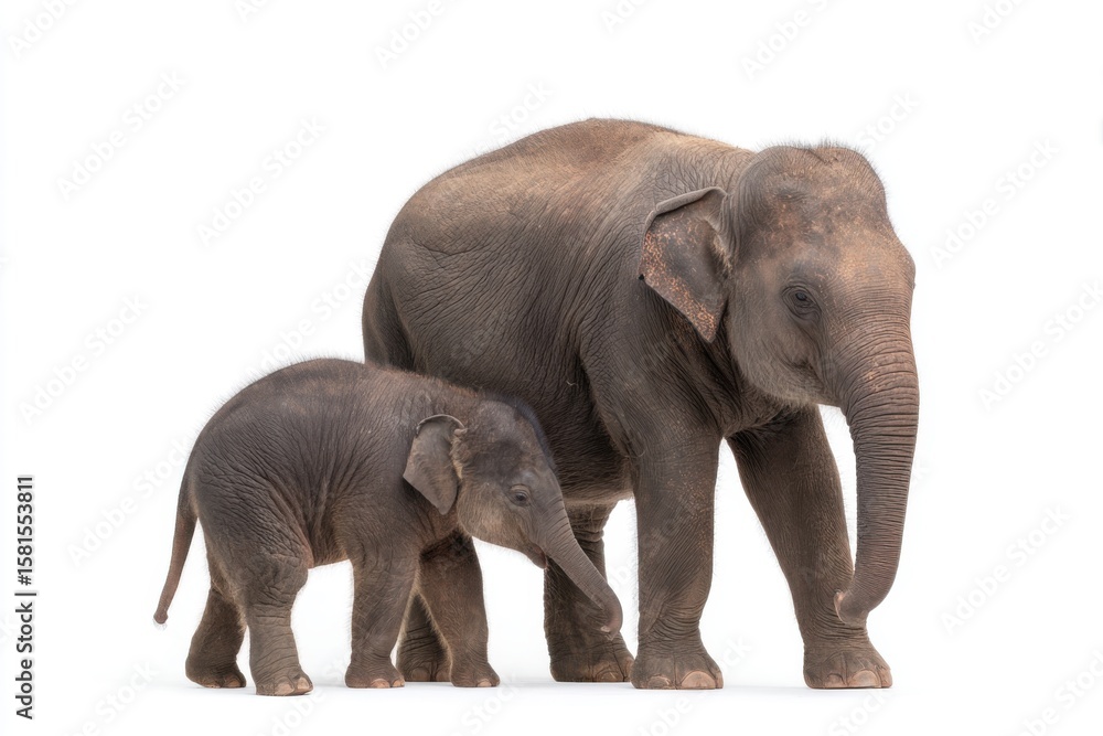 Two Elephants Standing Together on a White Background Two Elephants Standing Together on a White Background