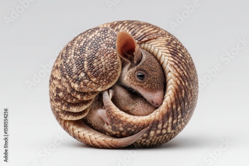 Adorable Armadillo in a Natural Curling Position on Light Background